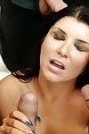 American pornstar Romi Rain getting covered in facial jizz during blowbang