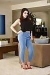 Brunette solo girl Valentina Nappi sliding jeans over big fat ass