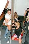 Lustful gals showing off their cock sucking skills at the glory hole party