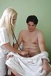 Buxom older nurse Kayla Kupcakes attacks younger man with massive tits
