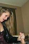 Lascivious long haired mature lady showing off her handjob skills
