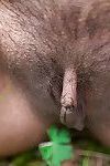 Exotic amateur babe Kiki flashing all natural tits and hairy pussy outdoors