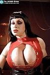Hot busty vixen in latex dress Crystal Gunns gets off with fetish toys