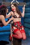 Latex clad dominatrix lea lexis makes juliette march squeal, squirm and come wit