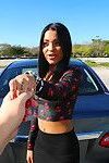 Hot Latina flashes sexy upskirt before riding cock & eating cum outdoors