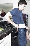 Busty brunette wife Kendra Lust giving big cock blowjob in kitchen