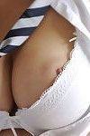 Curvy schoolgirl Jessica Rose stripping off her uniform and lingerie