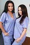 Lesbo Latina MILFs Sophia Lomeli and Holly West strip off uniform