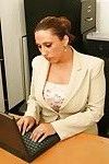 Naughty office lady with huge jugs masturbating her slit at her workplace