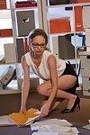 Cute blonde Angel Smalls wearing glasses and heels in hot office fuck