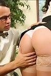 Promiscuous office MILF in old fashioned stockings Penny Flame fucking