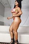 Curvy Latina babe Akemy spreading labia lips in bikini and high heels