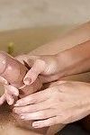 Bath queen Peta Jensen oils her body and rubs dick of her client