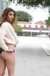 Latina babe Sophia Grace strips in public and flashes tits on street