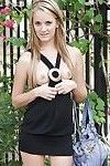 Sara Jaymes flashing her titties and shaved slit in a public place