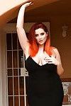 Plump mature redhead Lucy Vixen flashes naked upskirt & bares huge tits & ass