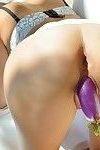 Kinky young girl grabs hold of huge eggplant and rams it into bald vagina