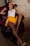 Sophia in yellow skirt and black pantyhose