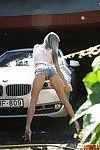 Close up outdoor posing from an slender babe in tight shorts Doris Ivy