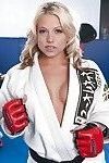 Blonde babe Shawna Lenee demonstrates her hot big round tits