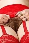 Hirsute amateur barb spreading her dripping hairy pussy in lingerie