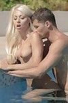 Busty slut Chloe Lacourt rides hard cock & gets cum on pussy at the pool
