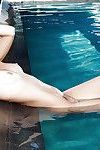 Glamoureuze model Jennifer liefde is poseren naakt in De zwemmen zwembad