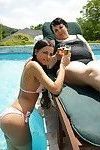 Horny mature slut getting nasty with a hot babe by the pool