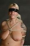Bound amateur blonde has clothes pins attached to her big boobs