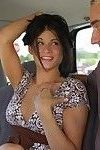 Stunning latina chick in fancy dress gives a proper blowjob in the car