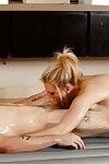 Nude blonde masseuse Tiffany Watson giving nuru massage before sucking cock