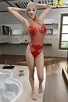 Amazing hot young blonde takes off her red lingerie