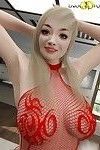 Incrível quente jovem loira leva fora ela vermelho lingerie
