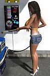 Huge breasted topless 3d brunette hottie washing a car