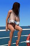 groot breasted 3d Brunette laat haar sexy lichaam op De pier