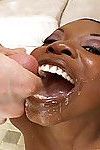 Ebony babe gets throat slammed by cocks before eating hefty loads of splooge