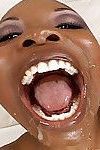 Ebony babe gets throat slammed by cocks before eating hefty loads of splooge