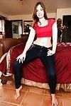 Girl next door Jodi Taylor stripping off denim jeans and satin lingerie