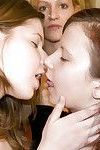 Amateur lesbian teens in jeans undress to kiss and lick pussy in groupsex