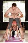 Busty brunette Peta Jensen sheds spandex pants to give yoga instructor bj