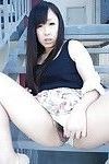 Naughty asian teen flashes her panties and gets her hairy pussy vibed