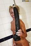 Drunk blonde coed taking shower and toying her hungry pussy