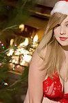 Solo girl Alaina Fox freeing large natural tits form Christmas outfit