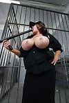 Busty mature babe Kandi Kox strips off uniform to tease her tits