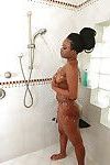 Black babe London Banks showing off big booty in kitchen before showering