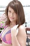 Amateur brunette slut Cali Haze shed bikini for outdoor tits sucking action