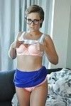 Amateur teen in sexy glasses Bailey Bae undressing on camera