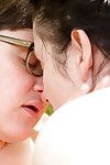 Teen girls in glasses kissing and disrobing outdoors for first time lez sex