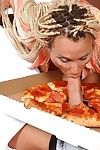 Deep-bosomed MILF with afro bunches gets dirty with a hung pizza-guy