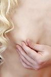 Blindfolded blonde teen Elsa Jean taking cum on face after giving oral sex